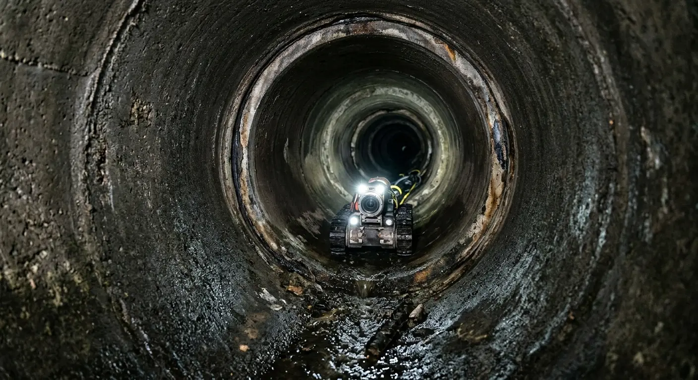 Robotic sewer camera inspecting pipe interior for Sewer Line Cleaning in Cliffside Park